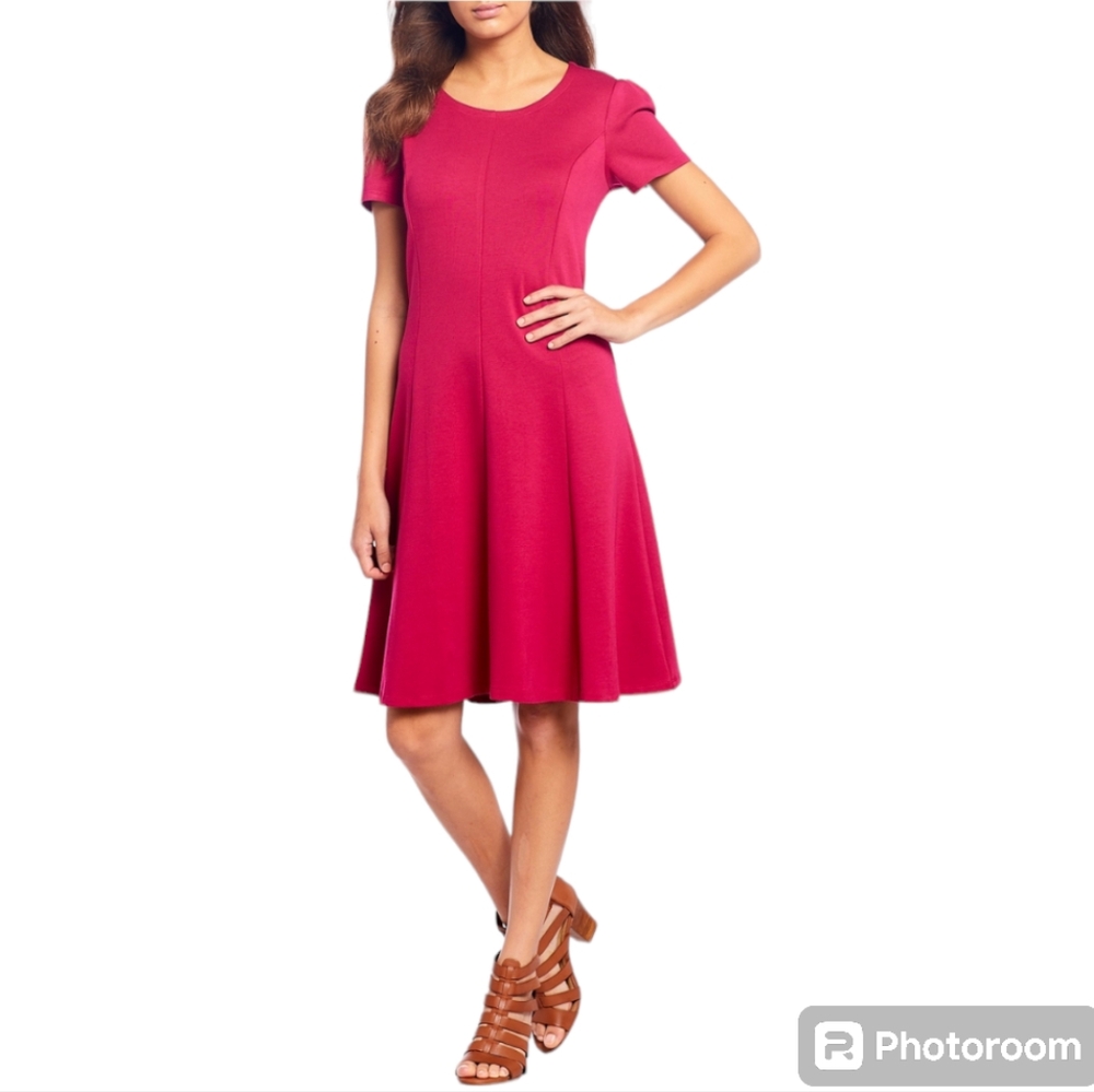 Draper James Pink Short Sleeve A-Line Crew Neck Knee Length Knit Dress Medium 8